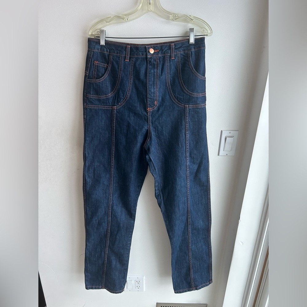 Women's Dark Blue Denim Jeans with Contrast Stitching